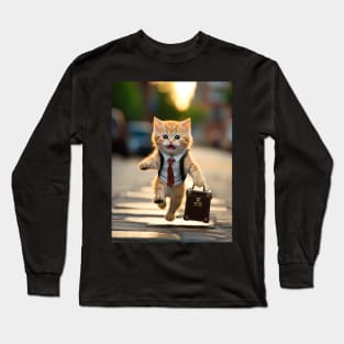 business kitty running with suitcase Long Sleeve T-Shirt